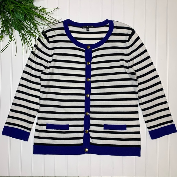 Anthropologie—Cable & Gage—Blue & White Cardigan - Picture 14 of 14